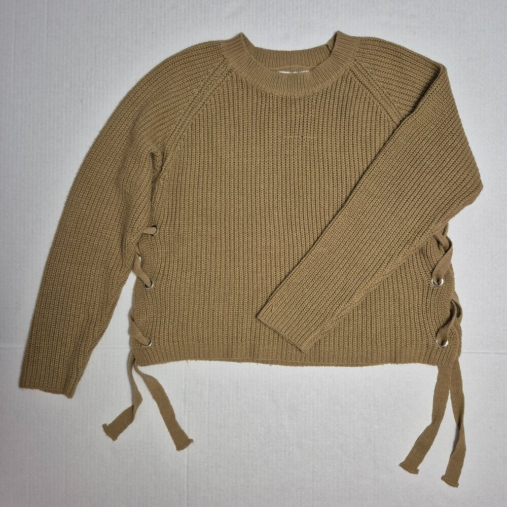 Papaya Sweater Women's Size L Cropped  Side Ties Long Sleeve Scoop Neck Brown